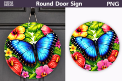 Blue Tropical Butterfly Door Sign | Floral Jungle Decor Product Image 1