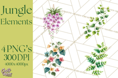 Jungle Plants Clipart, Tropical Leaves PNG, Watercolor Ferns Product Image 1