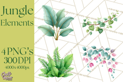 Jungle Plants Clipart, Tropical Leaves PNG, Watercolor Ferns Product Image 1