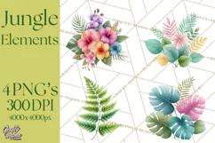 Jungle Plants Clipart, Tropical Leaves PNG, Watercolor Ferns Product Image 1