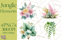 Jungle Plants Clipart, Tropical Leaves PNG, Watercolor Ferns Product Image 1