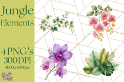 Jungle Plants Clipart, Tropical Leaves PNG, Watercolor Ferns Product Image 1