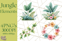 Jungle Plants Clipart, Tropical Leaves PNG, Watercolor Ferns Product Image 1