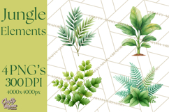 Jungle Plants Clipart, Tropical Leaves PNG, Watercolor Ferns Product Image 1