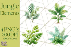Jungle Plants Clipart, Tropical Leaves PNG, Watercolor Ferns Product Image 1
