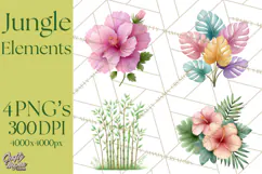 Jungle Plants Clipart, Tropical Leaves PNG, Watercolor Ferns Product Image 1