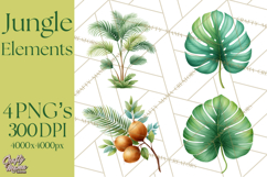 Jungle Plants Clipart, Tropical Leaves PNG, Watercolor Ferns Product Image 1