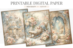 Dreamy Winter Digital Paper Mansion Sleigh Arch JPGs Product Image 1