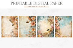 Bee Floral Junk Journal Digital Paper Product Image 2