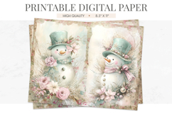 Watercolor Snowman Junk Journal Page - Pastel Digital Paper Product Image 1