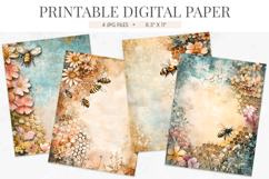 Bee Floral Junk Journal Digital Paper Product Image 1