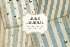 Blue Stripe Butterfly Digital Paper, Junk Journal Kit Product Image 1