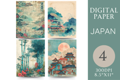 Japanese Junk Journal Pages Pagodas &amp; Bamboo Art Product Image 1