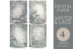 Winter Lace Journal Pages Holly Leaves &amp; Snowflakes Product Image 1