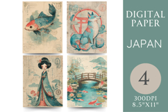 Japanese Journal Pages Koi, Fox Spirit &amp; Bridge Scene Product Image 1