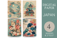 Japanese Journal Pages Fox, Pagoda &amp; Ginkgo Leaves Product Image 1