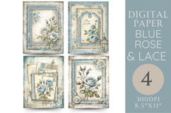 Blue Rose Junk Journal Pages Vintage Floral Lace Product Image 1