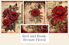 Deep Red and Rustic Bronze Floral Junk Journal Pages Product Image 1