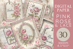 Pink Rose &amp; Lace Journal Paper 30 Vintage Pages Product Image 1