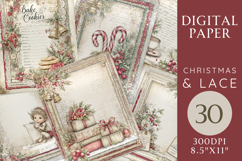 Christmas &amp; Lace Digital Paper for Junk Journals Product Image 1