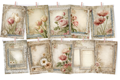 Cream &amp; Lace Vintage Floral Junk Journal Paper Pack Product Image 4