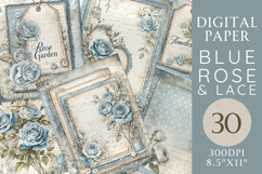 Blue Rose &amp; Lace Junk Journal Paper 30 Printable Pages Product Image 1