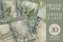 Green &amp; Lace Vintage Junk Journal Digital Paper Pack Product Image 1