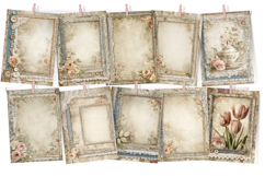 Cream &amp; Lace Vintage Floral Junk Journal Paper Pack Product Image 3