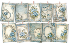 Blue Rose &amp; Lace Junk Journal Paper 30 Printable Pages Product Image 3