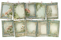 Green &amp; Lace Vintage Junk Journal Digital Paper Pack Product Image 2