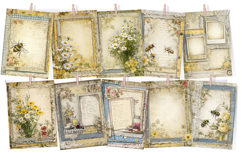Summer Lace Junk Journal Pages - Yellow Floral Digital Set Product Image 4