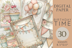 Birthday Time 30 JPG Printable Junk Journal Papers Product Image 1