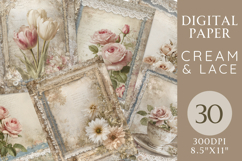 Cream &amp; Lace Vintage Floral Junk Journal Paper Pack Product Image 1