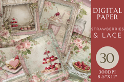 Strawberries &amp; Lace Digital Paper for Journals and Crafts Product Image 1