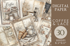 Coffee &amp; Lace Junk Journal Paper 30 Printable Pages Product Image 1