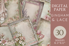 Gingham and Lace Digital Paper for Junk Journals &amp; Crafts Product Image 1
