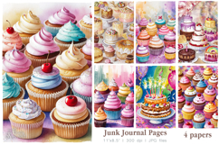 Cupcakes junk journal pages, Watercolor sweets backgrounds Product Image 1