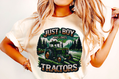 Just A Boy Who Loves Tractors PNG, Faux Embroidery PNG, Farm Product Image 2