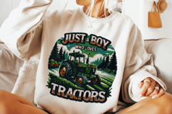 Just A Boy Who Loves Tractors PNG, Faux Embroidery PNG, Farm Product Image 3