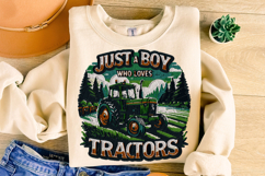 Just A Boy Who Loves Tractors PNG, Faux Embroidery PNG, Farm Product Image 1