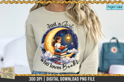 Just a girl who loves books is a professional design that is available at 300dpi PNG to use for Sublimation, iron-on transfer, DTG Printing and normal printing.