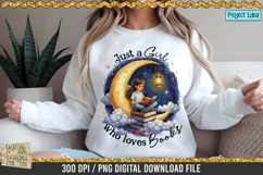 Just a girl who loves books is a professional design that is available at 300dpi PNG to use for Sublimation, iron-on transfer, DTG Printing and normal printing.