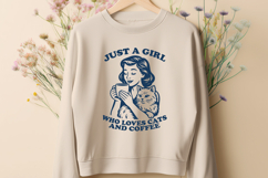Just a Girl Who Loves Cats and Coffee SVG Retro Cat Lady PNG Product Image 2