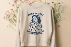 Just a Girl Who Loves Cats and Coffee SVG Retro Cat Lady PNG Product Image 2