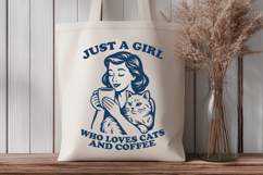 Just a Girl Who Loves Cats and Coffee SVG Retro Cat Lady PNG Product Image 3