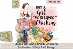 Girl and chicken PNG Digital file for Sublimation, Iron-on transfers, DTG Printing.