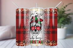 Christmas Tumbler Wrap, Skull Messy Bun Sublimation PNG Product Image 1
