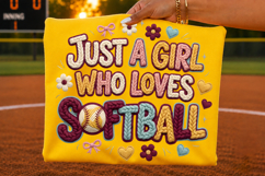 girl loves softball, softball girl png, softball png, faux embroidery, faux yarn, softball shirt, sports sublimation, softball fan, game day shirt, t shirt design