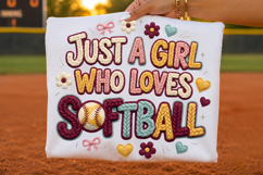 girl loves softball, softball girl png, softball png, faux embroidery, faux yarn, softball shirt, sports sublimation, softball fan, game day shirt, t shirt design