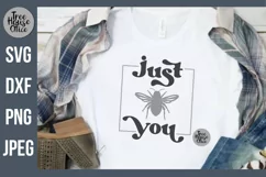 Just Bee You Quote Digital File with honeybee silhouette in grey on a blue and grey flannel shirt.  Great for cutting in vinyl.    SVG, JPEG, PNG, and DXF file types available